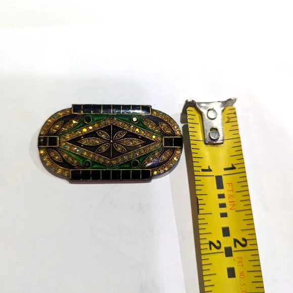 Art Deco Pierre Bex Style Metal, Rhinestone,Enamel Brooch Pin - Picture 3 of 6